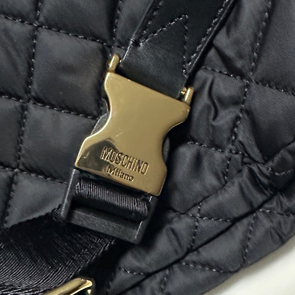 Moschino Black Quilted Nylon Belt Bag with Gold Lettering. Travel in Style - Picture 9 of 17